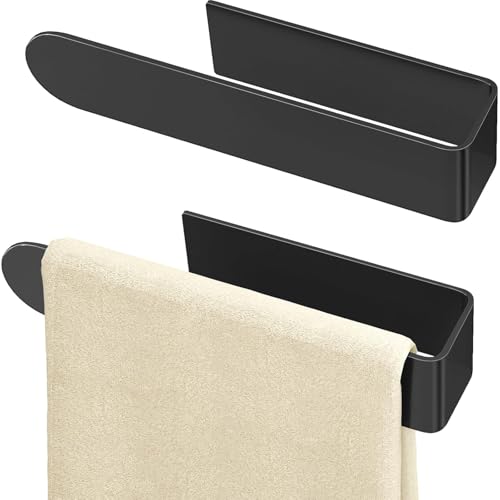 Bethom Hand Towel Holder, 8 Inch Self Adhesive Towel Racks Black, 2 Pack | Towel Racks for Bathroom Wall Mounted, Square Hand Towel Bar Stick on Wall for Kitchen Cabinet, RV - color: Black, size: 8 Inch(2 Pack)