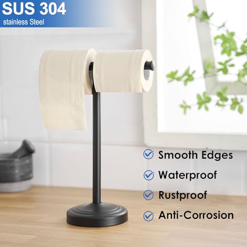 RUMOSE 13 Inch Matte Black Towel Stand Hand Towel Holder Bathroom Kitchen Vanity Countertop T-Shape Towel Rack Free Standing Stainless Steel Towel Bar Towel Ring - color: Matte Black