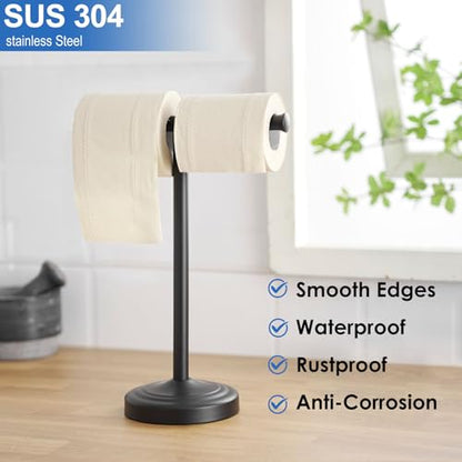 RUMOSE 13 Inch Matte Black Towel Stand Hand Towel Holder Bathroom Kitchen Vanity Countertop T-Shape Towel Rack Free Standing Stainless Steel Towel Bar Towel Ring - color: Matte Black