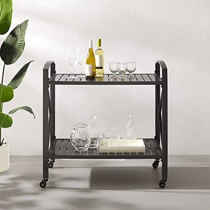 HomeStock Mediterranean Magic Outdoor Metal Bar Cart, Oil Rubbed Bronze, 18.88" D x 36.88" W x 35.5" H, Tiered Shelving Storage Cart, Outdoor Bar Serving Cart, Modern Bar Cart