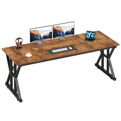 TVU 63-Inch Executive Desk, Large Office Desk with Thicken Frame, Computer Desk Modern Simple Desk for Home Office, Rustic Brown - color: Rustic Brown, size: 63inch