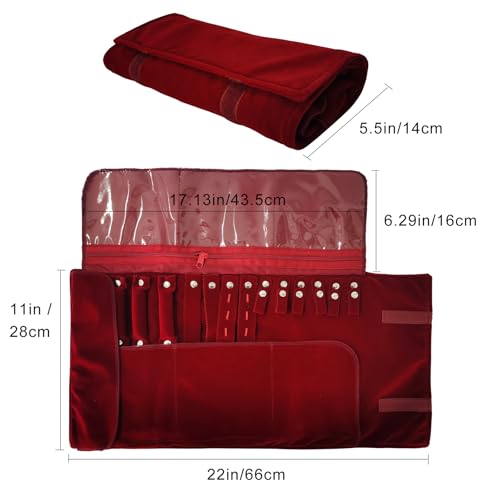 Velvet Travel Jewelry Case Roll Bag Organizer for Necklace Bracelet Earrings Ring (Black) (Burgundy) - color: Burgundy