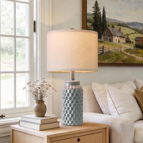 USumkky 20.5" Ceramic Table Lamps Set of 2, Modern Farmhouse Boho Bedside Lamps for Bedroom, Nightstand Lamps for Living Room End Tables, Small Desk Lamps, Grey - color: 20.5" Grey-2 Pack