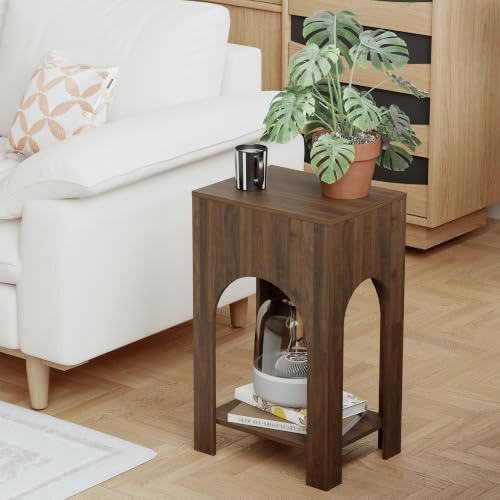 Veegle Arched Side Table, Small End Table with Storage Shelf, Small Coffee Tables for Living Room Bedroom (Walnut Brown)
