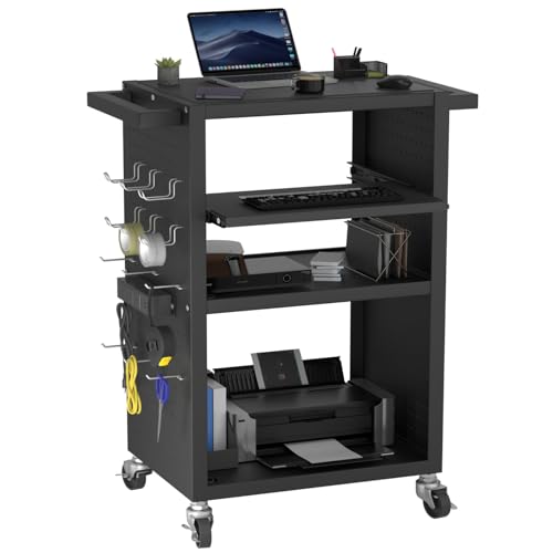 Mobile AV Cart with Pullout Keyboard Tray, Rolling Computer Cart Height Adjustable Rolling Media Utility Cart with 4 Wheels - size: Style9 24x18Wx42H