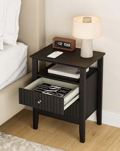 Fluted Nightstand, Farmhouse Night Stand with 2 Drawers, Mid Century Modern Side Accent Table,Bedside End Table for Bedroom, Living Room, Black - color: Black, size: 2 Drawers