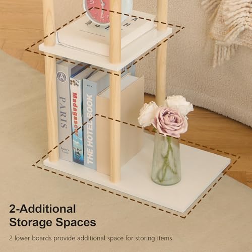 AWASEN C Shaped End Table, 3-Tier Small Side Table for Couch | Wood Sofa Table Coffee Table for Living Room, Small Space, Bedroom, Home Office, Easy Assembly, Natural and White - color: C Shaped-white