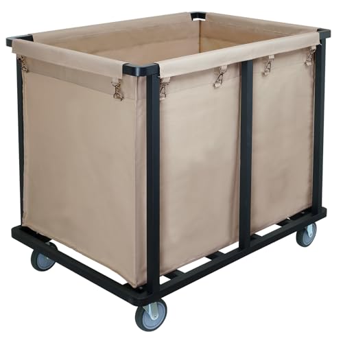 Commercial Laundry Cart with Wheels,400L Large Laundry Cart | 600 lbs Industrial Laundry Hamper,Steel Frame and Oxford Cloth Bag,Commercial Laundry Hamper for Home,Hotel,Housekeeping - color: Khaki