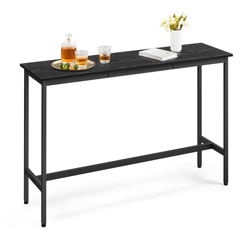 VASAGLE Bar Table, Kitchen Dining Table, High Top Pub Table, Bar Height Cocktail Table for Living Room Party, Sturdy Metal, 15.7 x 55.1 x 35.4 Inches for Narrow Spaces, Ebony Black and Ink Black - color: Ebony Black + Ink Black, size: 15.7"D x 55.1"W x 35