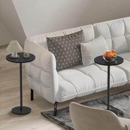 Round Small Side Table Set of 2, Drink Tables for Small Spaces Pedestal Side Table Black for Sofa, Circle End Tables for Living Room, Bedroom and Balconty - color: Black 2 Pack
