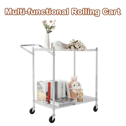 TrailBlaze Kitchen Utility Cart, 2-Tier Wire Rolling Utility Cart, Stainless Steel Service Cart w/Wheels and Adjustable Storage Rack Handle - for Laundry, Garage, Bathroom - Low Handle - size: 2-Tiers low handle