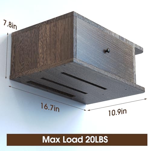DAWASAPAT Floating Projector Stand Wall Mount - Modern Media Console Shelf Cabinet with Magnetic Door, 16.7" x 10.9" x 7.8", Open & Hidden Storage for Projector, Router, DVD Player, Cable Box