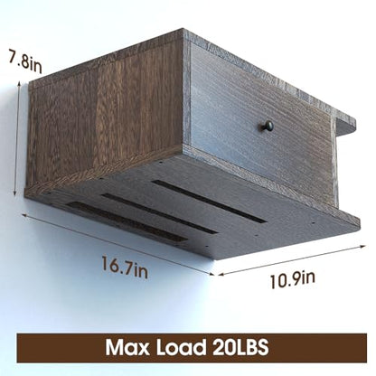 DAWASAPAT Floating Projector Stand Wall Mount - Modern Media Console Shelf Cabinet with Magnetic Door, 16.7" x 10.9" x 7.8", Open & Hidden Storage for Projector, Router, DVD Player, Cable Box