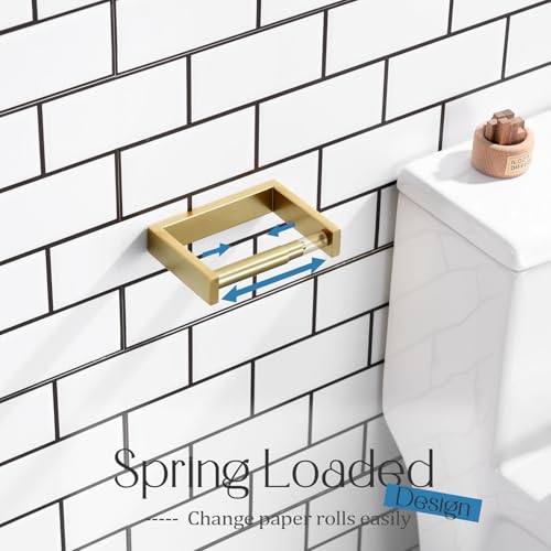 KOKOSIRI Toilet Paper Holder Spring Loaded Bathroom Toilet Roll Holder Wall Mount Stainless Steel Brushed Gold B2011BG - color: Brushed Gold, size: Without Shelf