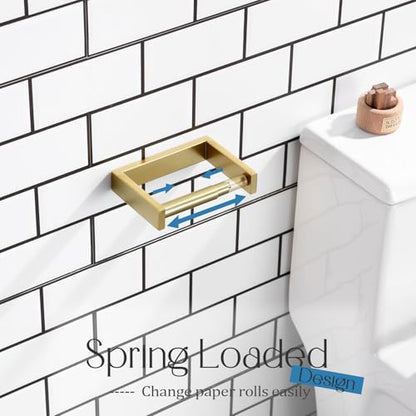 KOKOSIRI Toilet Paper Holder Spring Loaded Bathroom Toilet Roll Holder Wall Mount Stainless Steel Brushed Gold B2011BG - color: Brushed Gold, size: Without Shelf