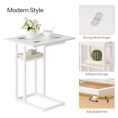 HOOBRO Foldable C Shaped End Table, C Shaped Side Table with Storage Shelf, Small Snack Table, Slide Under Couch Table for Sofa, Living Room Bedroom Small Spaces Easy Assembly, White WW29SF01 - color: White