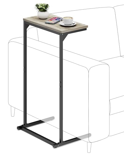 TUTOTAK C Shaped End Table, Small Side Table, 28.7 inch Tall Couch Table, Sofa Table, Living Room, Bed Room, Greige TB01BG071 - color: Greige