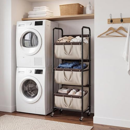 GRANNY SAYS 3 Tiered Laundry Sorter, Narrow Hamper Cart with Wheels, Sand - color: Light Khaki