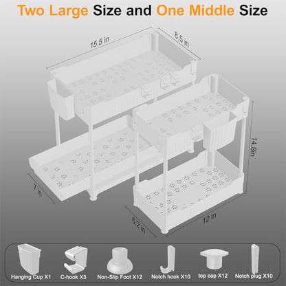 Sevenblue 3 Pack Under Sink Organizers, 2-Tier Multi-Use Kitchen and Bathroom Organizers and Storage with Sliding Drawers, Bathroom Cabinet Organizer (White, 14.8 Inch) | Multi-use kitchen & bathroom storage, 14.8 inch white cabinet organizer, space-savin