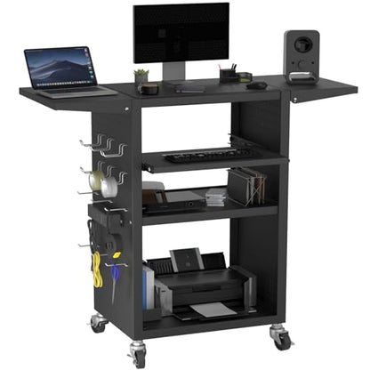 Mobile AV Cart with Pullout Keyboard Tray, Rolling Computer Cart Height Adjustable Rolling Media Utility Cart with 4 Wheels - size: Style8 24x18Wx42H