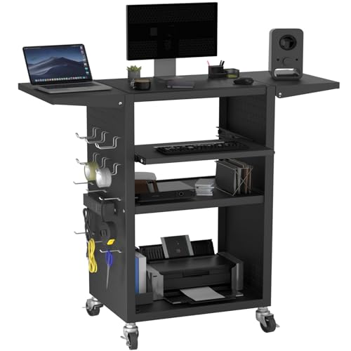 Mobile AV Cart with Pullout Keyboard Tray, Rolling Computer Cart Height Adjustable Rolling Media Utility Cart with 4 Wheels - size: Style8 24x18Wx42H