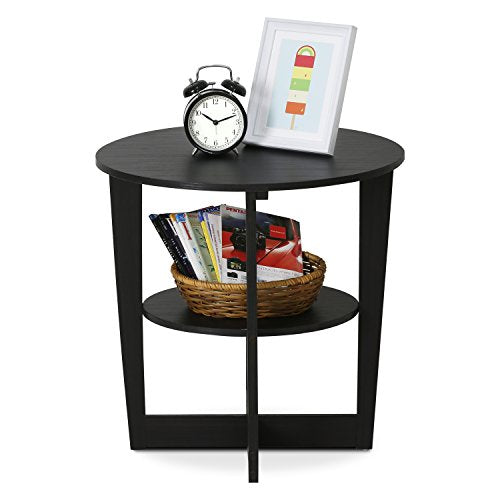Furinno JAYA Side Table, 2-Tier Round Modern End Table with Oval Tabletop, Night Stand, Bedside Table with Open Shelf, for Living Room, Bedroom, Walnut - color: Walnut, size: 1-Pack, 2 Tiers, Oval Panel
