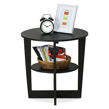 Furinno JAYA Side Table, 2-Tier Round Modern End Table with Oval Tabletop, Night Stand, Bedside Table with Open Shelf, for Living Room, Bedroom, Walnut - color: Walnut, size: 1-Pack, 2 Tiers, Oval Panel