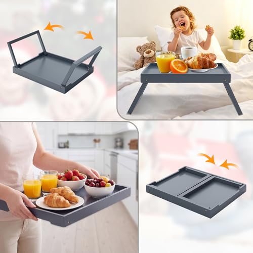 RRX Bed Tray Table with Folding Legs, Breakfast in Bed Tray (Grey) - color: Gray