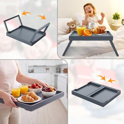 RRX Bed Tray Table with Folding Legs, Breakfast in Bed Tray (Grey) - color: Gray