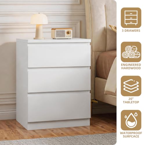 Nightstand with Drawers, Bedside Table with Drawers, Sofa Side Table Storage Cabinet, Night Stand for Bedroom Living Room (1, 3 Drawers White, 19.7" W×15.6" D×26.57" H) - color: 3 Drawers White