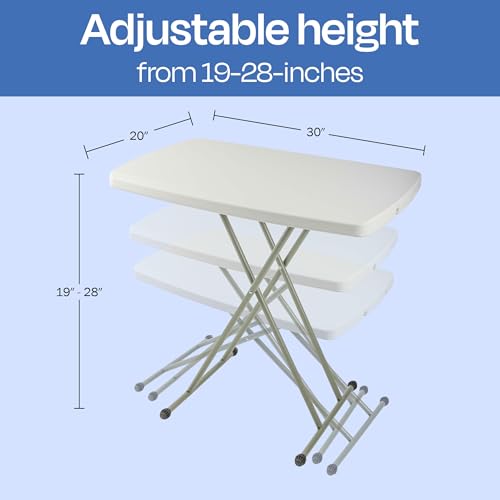 Lavish Home Portable Folding Table - 2.5 Foot Indoor/Outdoor Portable Lightweight Small Table with Adjustable Height - TV Tray for Laptop, Cards, Camping, Crafting, Party (White) - size: 19"H to 28"H