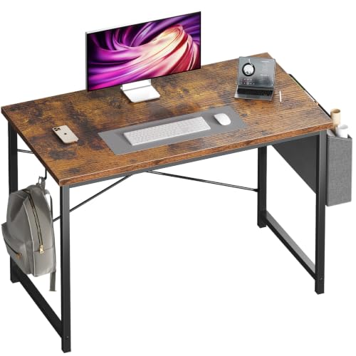 OLIXIS Computer Desk, 44 Inch Home Office Desks for Small Spaces, Writing Craft Study Gaming Table for Bedroom, Modern Computer Workstation with Storage Bag and Headphone Hook, Rustic Brown - color: Rustic Brown, size: 44 Inch with Hook