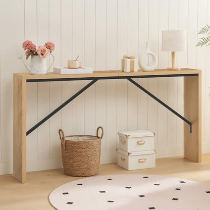 MAHANCRIS Console Table, 62.2" Long Sofa Table Behind Couch, Narrow Entryway Table, Farmhouse Dining Table with Angled Metal Frame, Industrial Console Table for Entryway, Natural CTNB15801 - color: Natural, size: 62.2"L x 9.1"W x 31.5"H