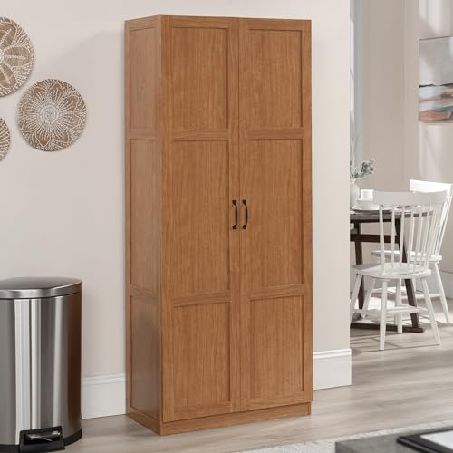 Sauder Select Storage Cabinet, Pantry Cabinet Kitchen Storage with Adjustable Shelves, Bathroom Storage Cabinet, in Highland Oak - color: Highland Oak