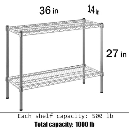 14" Deep x 36" Wide x 27" Height Wire Shelving Kit | 2-Tier | NSF Commercial Storage Rack Unit - size: 14" Deep x 36" Wide