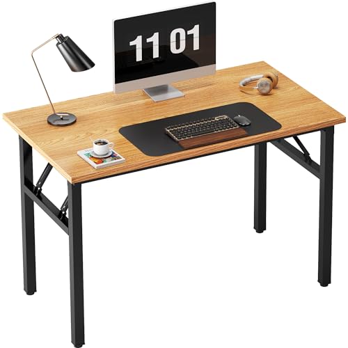 Need Folding Computer Desk - 39.4 Inch Foldable Office Writing Work Study Kids Student Teacher Home Bedroom Table for Small Space, Teak & Black - color: Teak & Black, size: 39.4 inches