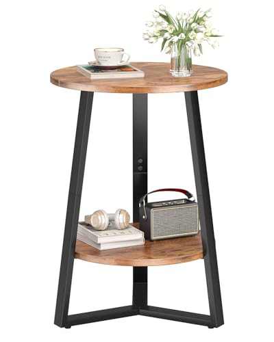 sthmec Small Round End Table, 2 Tier Side Table with Storage Shlef,Coffee Table Wooden Tabletop & Metal Frame,Round Accent Table Small Nightstands Couch Tables for Bedroom,Livingroom,Rustics Brown - color: Rustic Brown