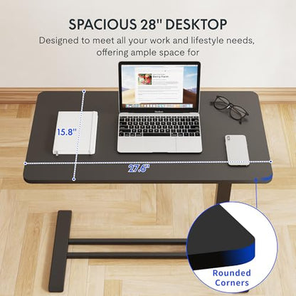 FLEXISPOT Height Adjustable C Table with Wheels, Mobile Snack Side End Table Sofa Couch Bedside Table Laptop Rolling Cart TV Tray Night Stand Small Space Side Table,(27.6" W x 15.7" D,Black) - color: Black, size: Medium