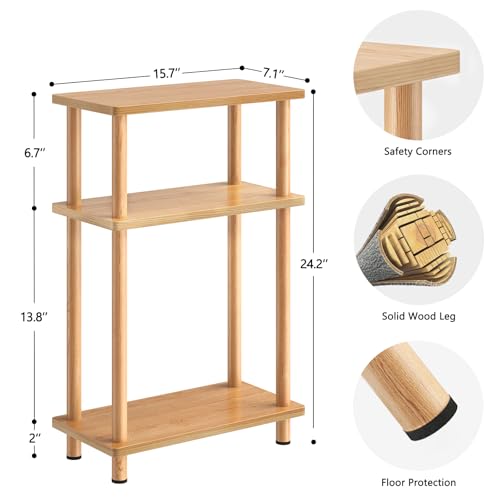 Apicizon Small Narrow Side Table, 3-Tier Skinny End Table for Small Spaces, Slim Nightstand with Storage Shelf, Bedside Table for Living Room, Bedroom, Natural - color: Natural, style: Narrow Side Table