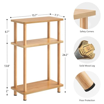 Apicizon Small Narrow Side Table, 3-Tier Skinny End Table for Small Spaces, Slim Nightstand with Storage Shelf, Bedside Table for Living Room, Bedroom, Natural - color: Natural, style: Narrow Side Table