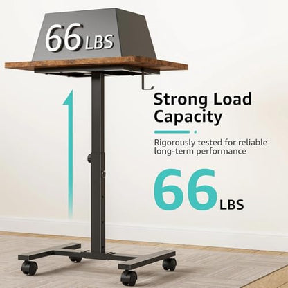 WINAZ Small Portable Laptop Rolling Desk - 24 Inch Mobile Computer Desk Adjustable Height on Wheels for Small Spaces, Couch Kids Desks End Side Table, Teacher Podium for Classroom, Rustic Brown - color: Brown