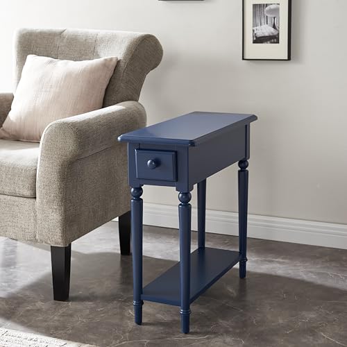 Leick Home Coastal End Table, Solid Wood, 1 Drawer, Bottom Display Shelf, Easy-Assembly, for Living Room/Bedroom, Navy, 23.5 in. L x 10.0 in. W x 24.0 in. H, 20017-NV - color: Navy