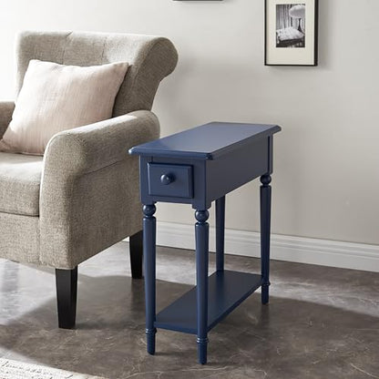 Leick Home Coastal End Table, Solid Wood, 1 Drawer, Bottom Display Shelf, Easy-Assembly, for Living Room/Bedroom, Navy, 23.5 in. L x 10.0 in. W x 24.0 in. H, 20017-NV - color: Navy