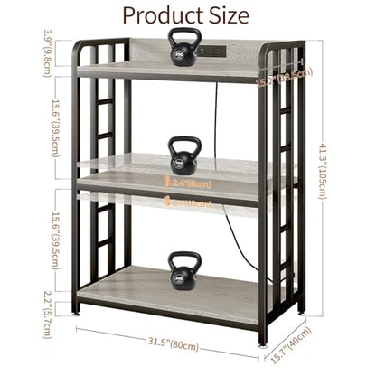 METYERRY Bakers Rack with Power Outlet,Adjustable Microwave Stand with Storage,3-Tier Kitchen Shelves,Microwave cart Suitable for Kitchen,Dinning Room,Coffee Bar,Living,Greige - color: Greige
