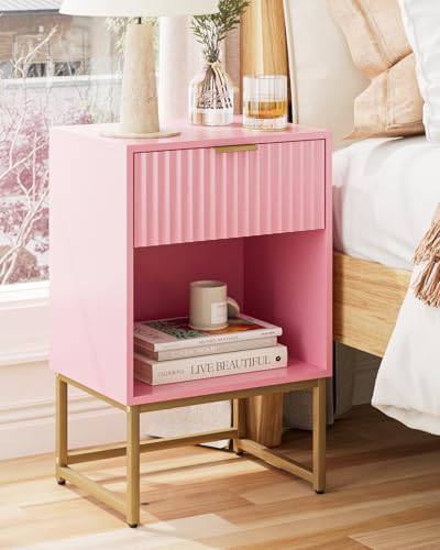 Masupu Fluted Nightstand, Modern Night Stand Wood Bedside Table with Storage Drawer Side End Table for Bedroom, Office, Pink - color: Flutted-pink