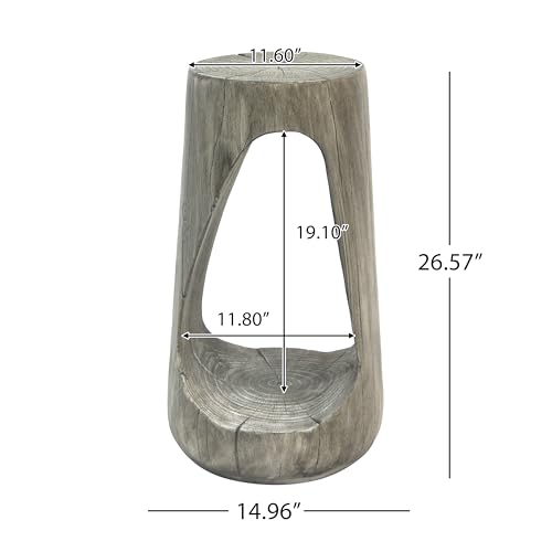Hollow Tree Stump Accent Side Table, MgO Faux Wood Concrete End Table No Assembly Wabi Sabi Plant Stand Stool Indoor Covered Outdoor Gray - color: 1pcs-shape-a-gray