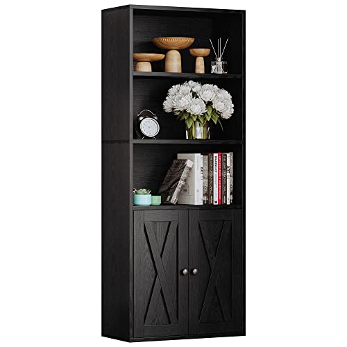 IRONCK Industrial Bookshelves and Bookcases with Doors and Shelves | 11.8in Deeper engineered-wood, concealed storage, anti-tip bracket, each shelf supports up to 22 lbs, 5-Tier Storage Shelves - color: Vintage Black