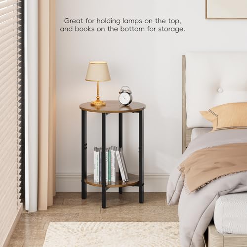 Vagusicc Side Table, Small Round End Table, Set of 2 Half Round Side Table for Living Room, 2 Tier Small Couch Side Tables, Round Coffee Table, Thin Accent Sofa Table Narrow Entryway Table, Brown - color: Rustic Brown