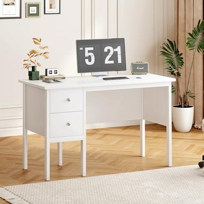BHG Computer Desk with Drawers,Modern White Home Office Desk with Storage Filing Cabinet, Vanity Desk Makeup Dressing Table for Bedroom,Small Writing Table PC Desks for Study(White, 43.3") - color: White