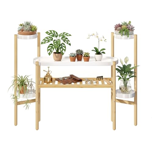 APRTAT Bamboo Plant Stand Indoor, 4 Tier Tall Plant Storage Stand Table Top for Multiple Plants, Window Plant Shelf Table Plant Rack for Balcony Garden Living Room Indoor Outdoor Home (4-Tier-12 Pot)